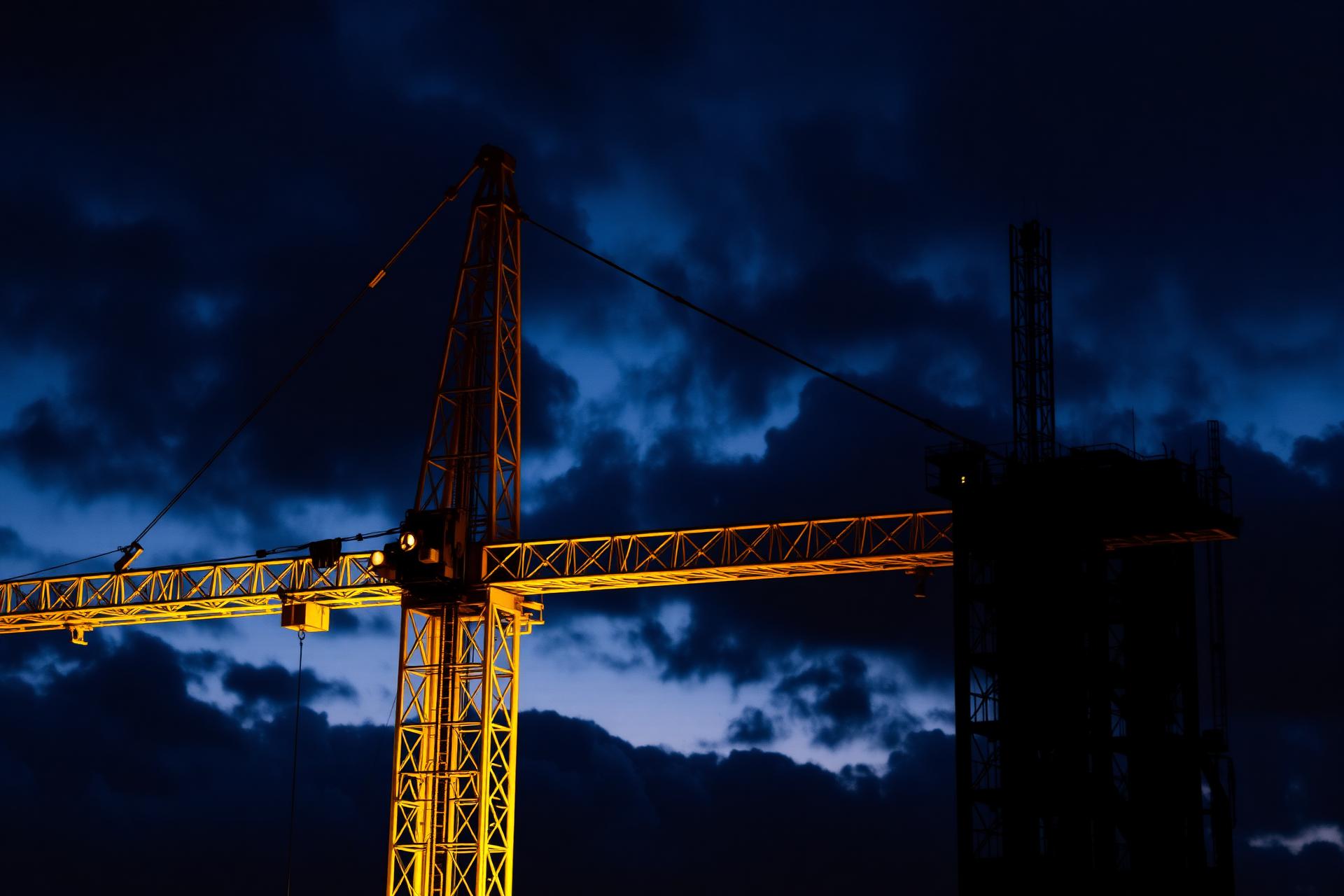 Industrial tower crane at dusk